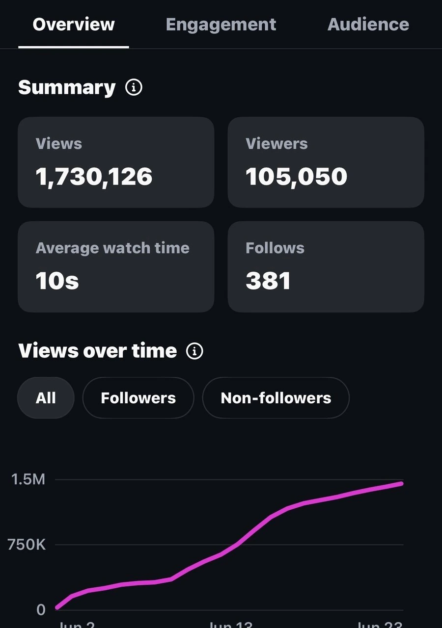 Anonymous reel insights showing views, viewers, watch time and follows.