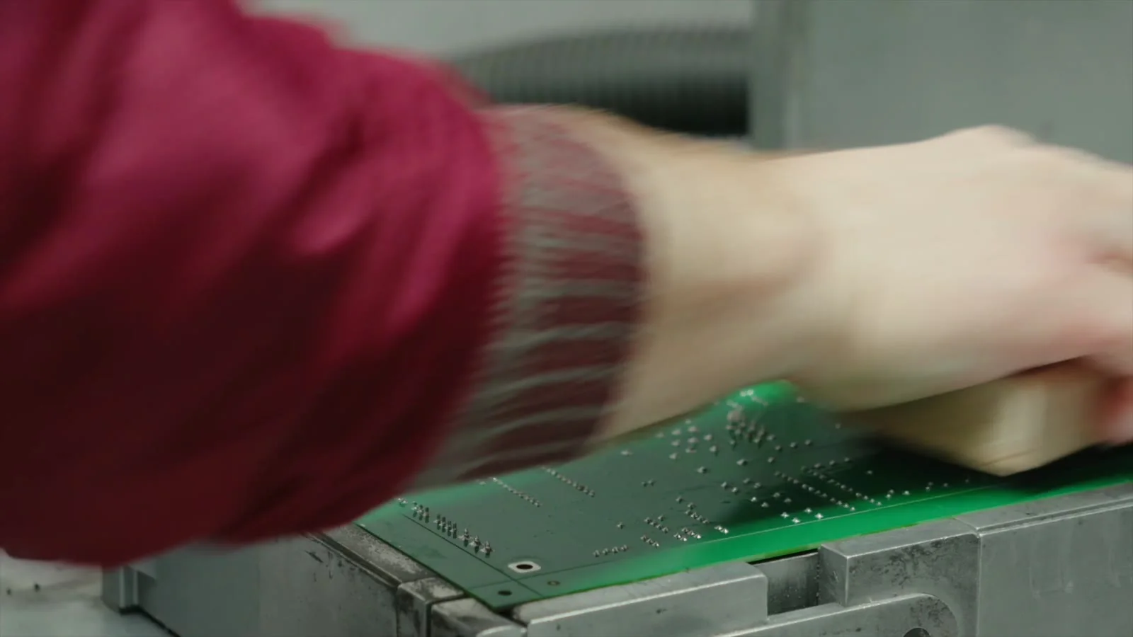 A close view of electronic circuit components.